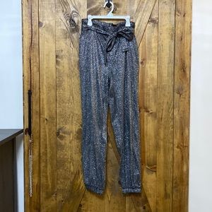 Lulu’s Jazz Up Silver Sparkly Paperbag Waist Joggers